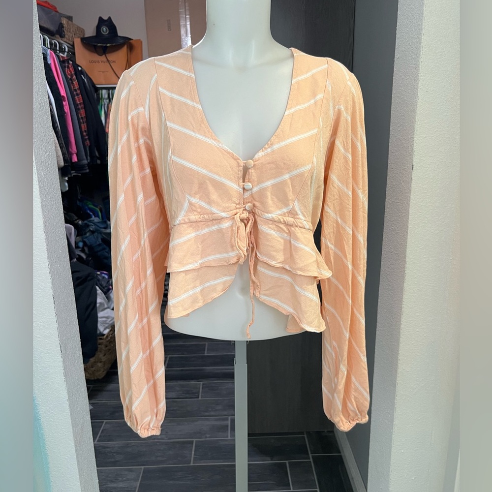 Free People Peach and White Crop Blouse